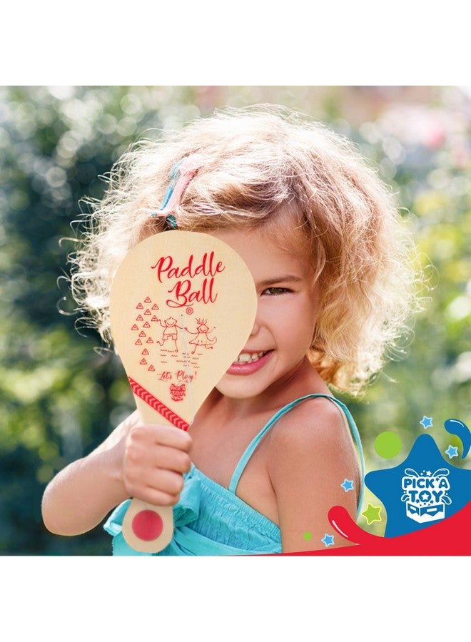 Pick A Toy كرة مضرب خشبية (مجموعة من 2) مع حقيبة حمل حمراء لعبة داخلية وخارجية: لعبة مضرب كلاسيكية وممتعة للأولاد والبنات هدايا حفلات للأعمار 4 وما فوق - Image 3