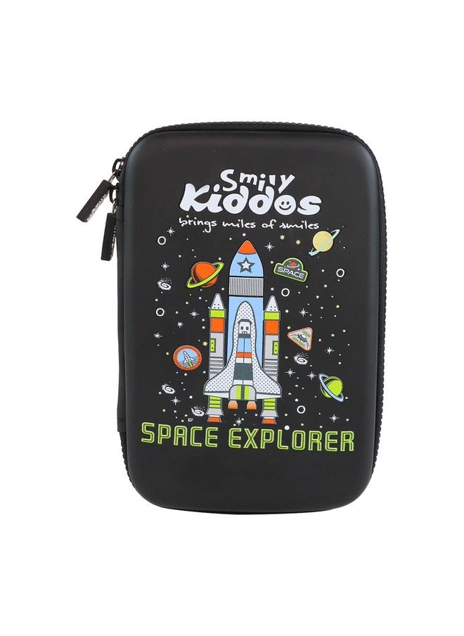 SMILY KIDDOS Smily Kiddos Single Compartment Pencil Case Stylish Cute Large Capacity Hardtop EVA Pencil Case Organizer School Kids Girls Women Pen Holder Pouch Multi Purpose| Space Explorer Theme | Black  - Image 1