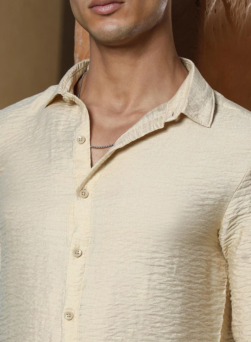 CAHOOT  Men's Off-White Solid Creased-Tactile Shirt for Men | Best Price UAE