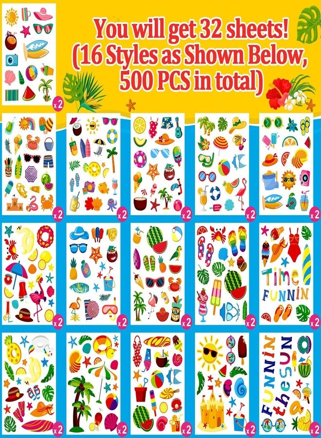Partywind 32 Sheets Hawaiian Stickers for Party Decorations, Cute & Waterproof Stickers for Bottle/Scrapbook/Laptop & Beach Pool Party Supplies - Image 2