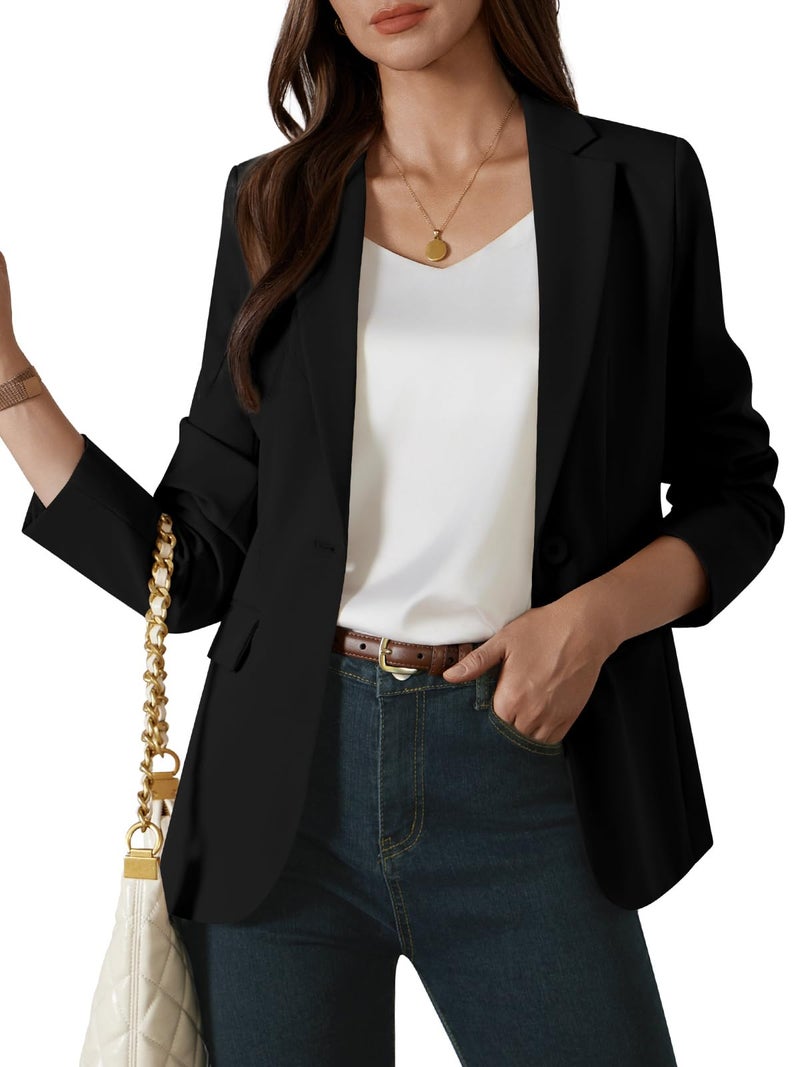 Kelyaa Womens One Button Blazer Casual Open Front Long Sleeve Suit Jackets Business Work Office Blazers with Pockets Black - Image 1