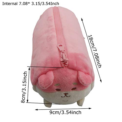 enyuwlcm Plush Animal Stationery Cartoon Cute Dog Pencil Case for Teen Girls and Cosmetic Bag for Purse 1 Pack Corgi Pink - Image 5