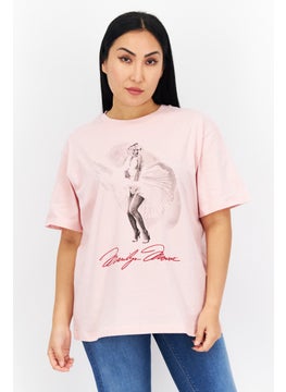 Women Crew Neck Short Sleeve Graphic Print T-Shirt, Pink