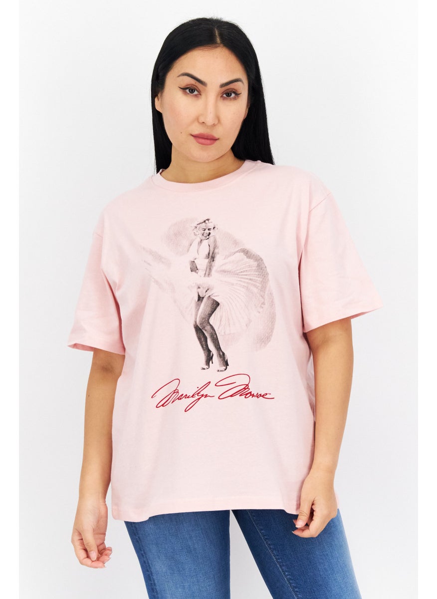 Marilyn Monroe - Women Crew Neck Short Sleeve Graphic Print T-Shirt, Pink - Image 1