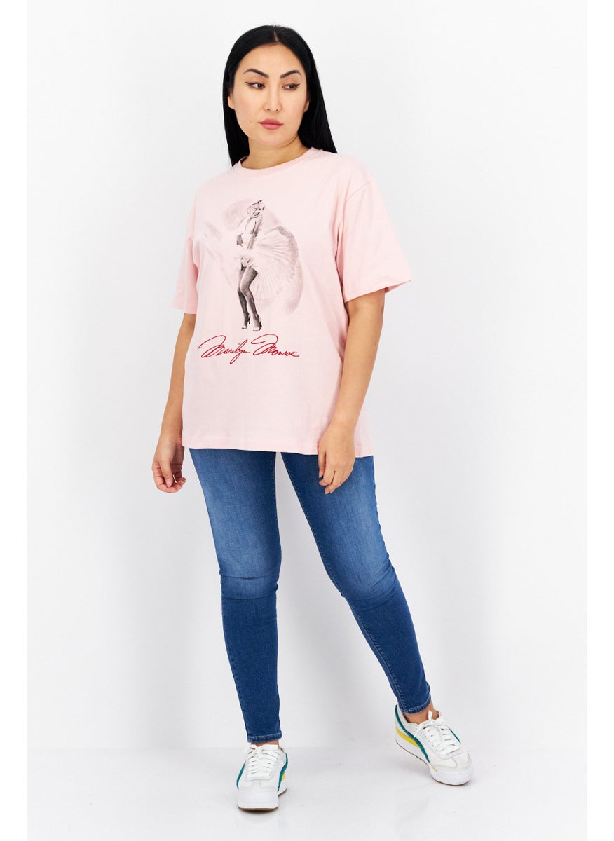 Marilyn Monroe - Women Crew Neck Short Sleeve Graphic Print T-Shirt, Pink - Image 1