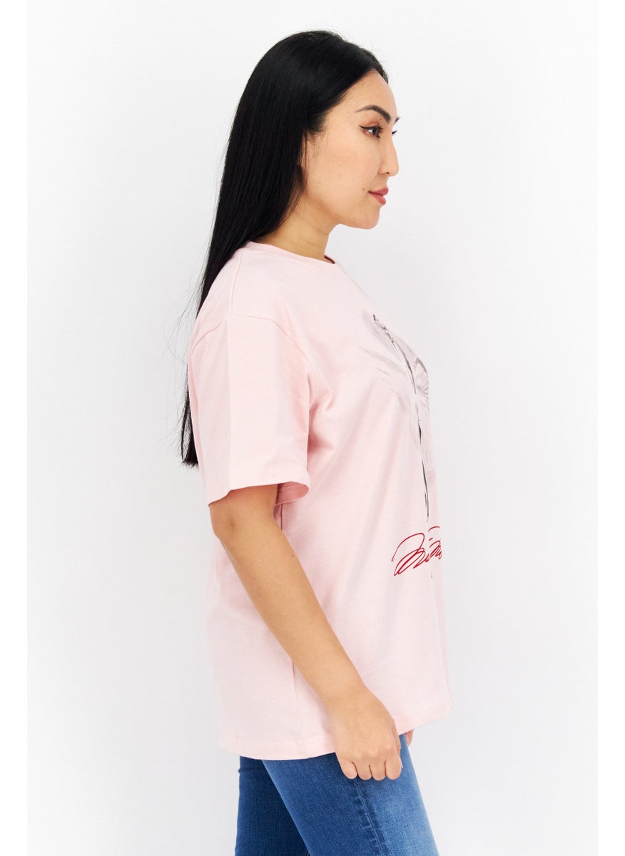 Marilyn Monroe - Women Crew Neck Short Sleeve Graphic Print T-Shirt, Pink - Image 1
