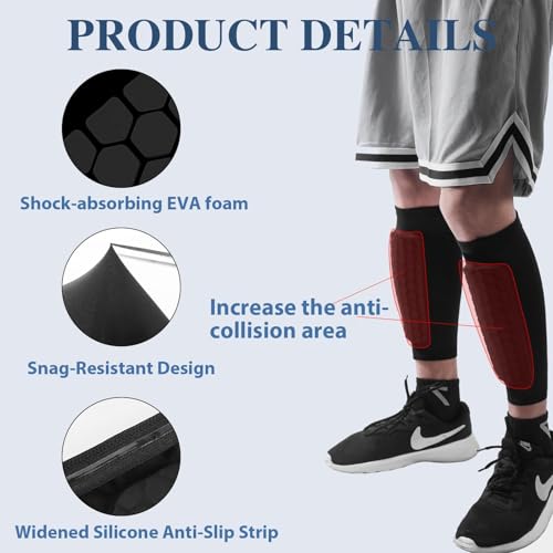 mgmooa Soccer Shin Defender Shin Guards Pads for Kids, Youth Adult, Football Calf Compression Sleeve with Honeycomb Pads, Shin Guard Soccer Sleeves for Boys, Girls, Support for Skiing (S, 2PCS) - Image 4
