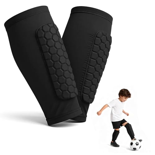 mgmooa Soccer Shin Defender Shin Guards Pads for Kids, Youth Adult, Football Calf Compression Sleeve with Honeycomb Pads, Shin Guard Soccer Sleeves for Boys, Girls, Support for Skiing (S, 2PCS) - Image 1
