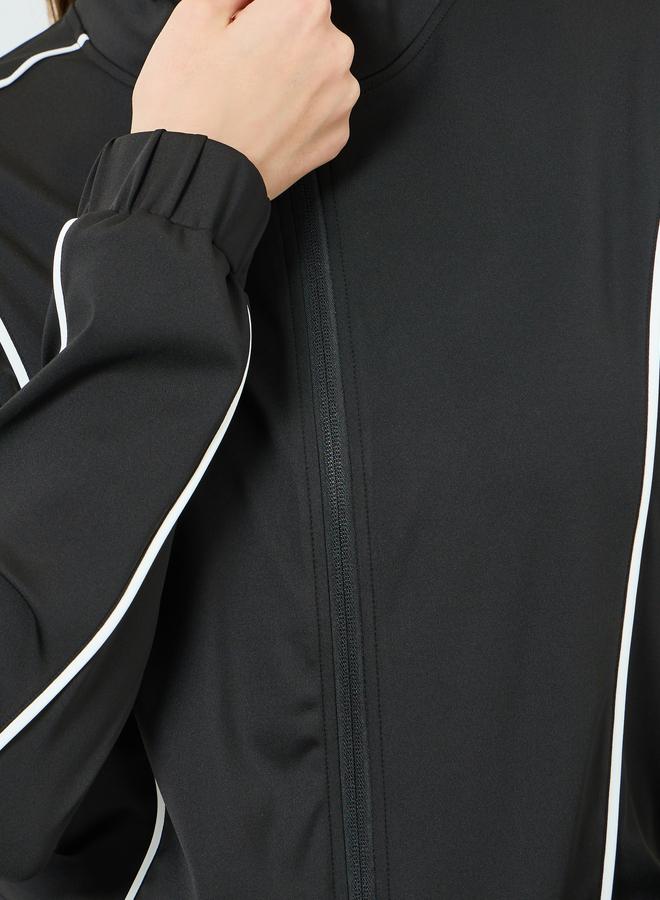 Styli Active Women Black Contour Piping Full Zip Jacket and and Flared Pants Set - Image 4