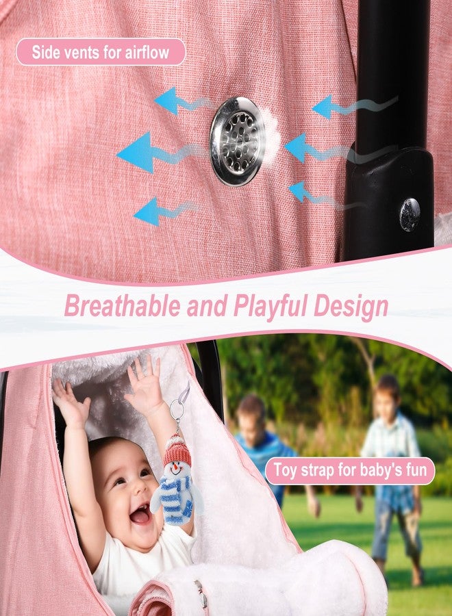 Gripooaven Winter Car Seat Cover for Baby Girl, Waterproof Infant Carseat Cover with Warm Plush Lining & Dual Zippers, Universal Carseat Cover Baby Winter Protector with Ventilation and Windproof Design (Pink) - Image 4