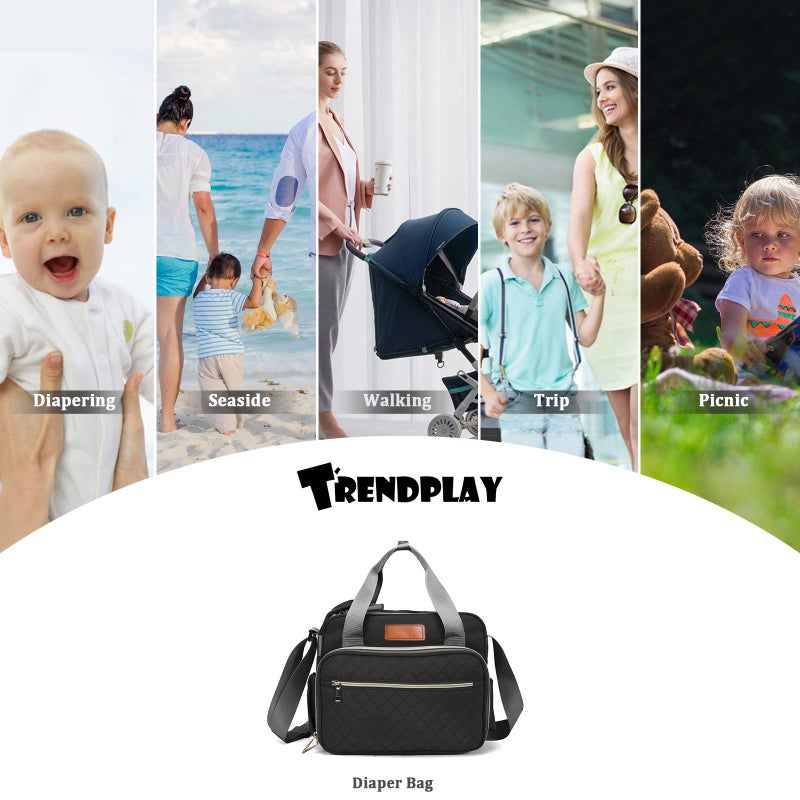 TRENDPLAY حقيبة حفاضات للبنات الصغيرات باللون الوردي - حقيبة أم للتنقل - منظم للسفر والهواء الطلق - حقيبة حفاضات متعددة الوظائف للأم والأب، وردي ورمادي - Image 3