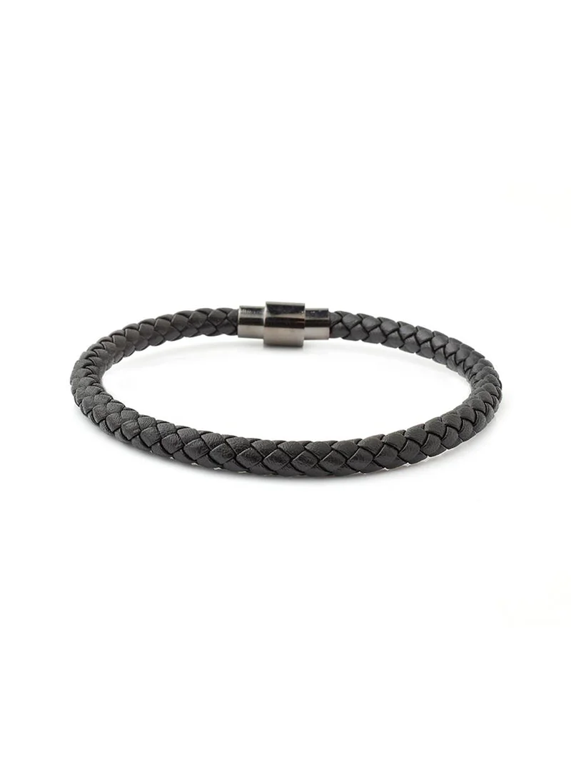ريبلور Vittorio Leather Bracelet Black And Gunmetal Clasp