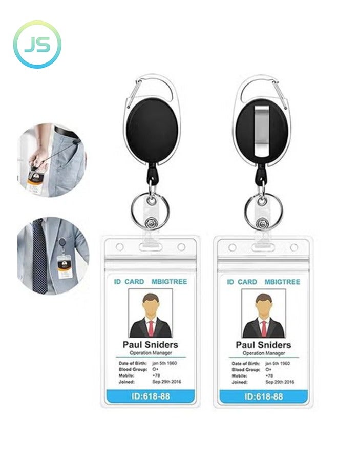 جي أس 2 قطعة شارة حامل مع كليب ، شارة بكرة قابل للسحب الثقيلة واضحة بطاقة الهوية عمودي سلسلة حامل ، 24 بوصة سحب الحبل هوك شارة بكرة - Image 1