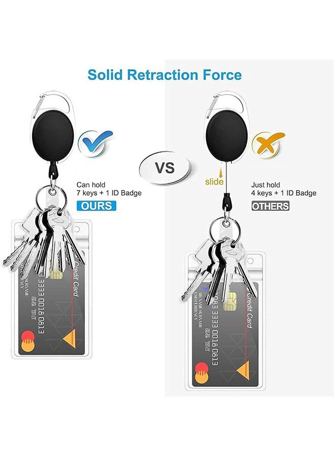 Ocean 2 Pack ID Badge Holder With Clip,Badge Reels Retractable Heavy Duty Clear Id Card Vertical Lanyard Holder with Carabiner Badge Reel With 24 inches Pull Cord - Image 4