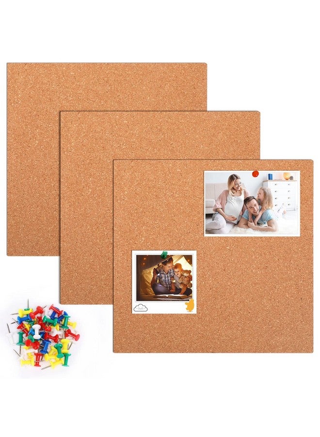 FEBSNOW Ard, Febsnow 3 Pack Strong Self-Adhesive Cork Board Tiles Square 7.9 * 7.9Inch Cork Boards For Walls Bulletin Board With 50 Multi-Color Push Pins  - Image 1