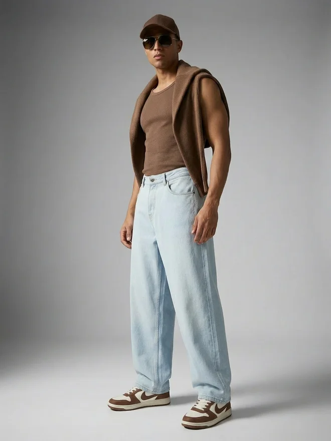 Styli  Men Mid Rise Baggy Washed Jeans for Men | Best Price UAE