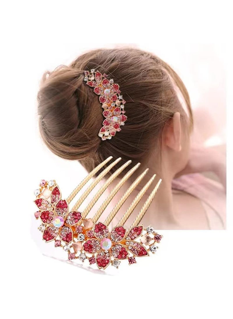 Aimimier - Aimimier Crystal Inlaid French Flower Hair Comb Sparkly Rhinestone Gem Side Combs Long Teeth Hair Pins Styling Hair Accessories for Women GirlsPink - Image 1