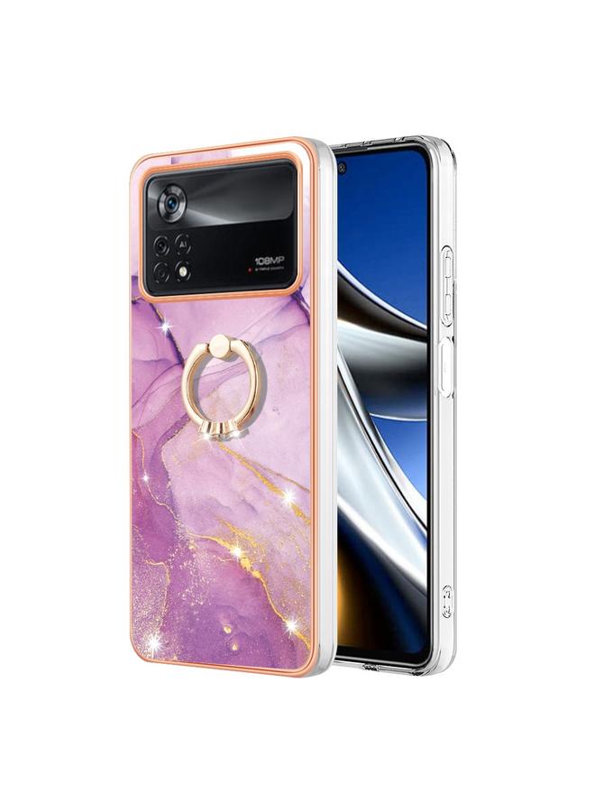 Case For Xiaomi Poco X4 Pro 5G Electroplating Marble IMD Phone Case with Ring Holder