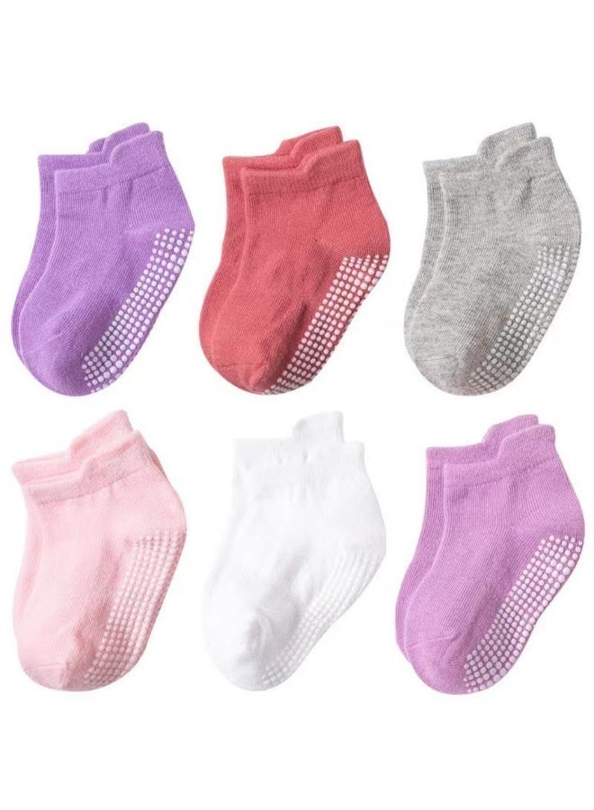 Chabeia 6 Pairs Of Cotton Non-Slip Striped Socks,Multicolor Cotton Anti-Slip Grip Socks for Toddlers and Kids - Image 1