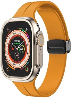 GUOI Magnetic Bands for Apple Watch Ultra/Ultra 2 Band 49mm 45mm 44mm 42mm, Soft Sport Silicone Strap, A Orange