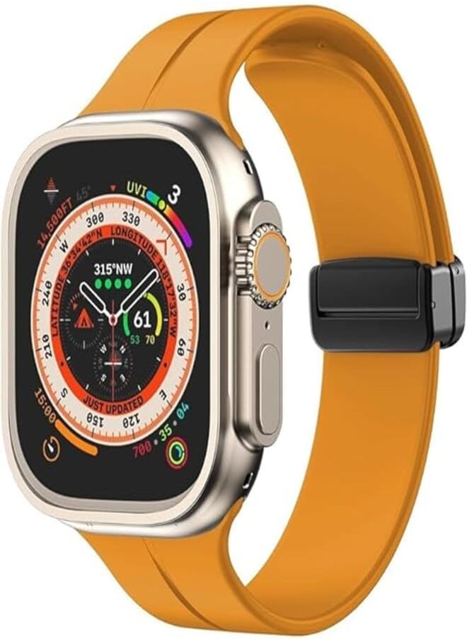 Generic - GUOI Magnetic Bands for Apple Watch Ultra/Ultra 2 Band 49mm 45mm 44mm 42mm, Soft Sport Silicone Strap, A Orange - Image 1