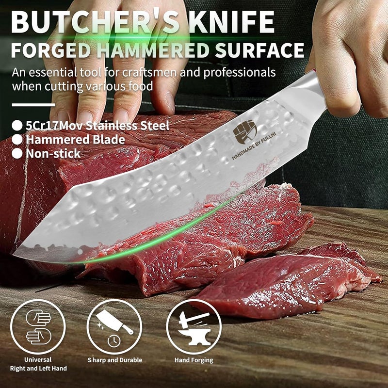 FULLHI Hammered Blade Kitchen Knife with Guard, Non-stick Chef's Knives, Pakka Wood Handle Japanese Knife, Premium German Stainless Steel Kitchen Knives with Sheath (7.1 inch) - Image 3