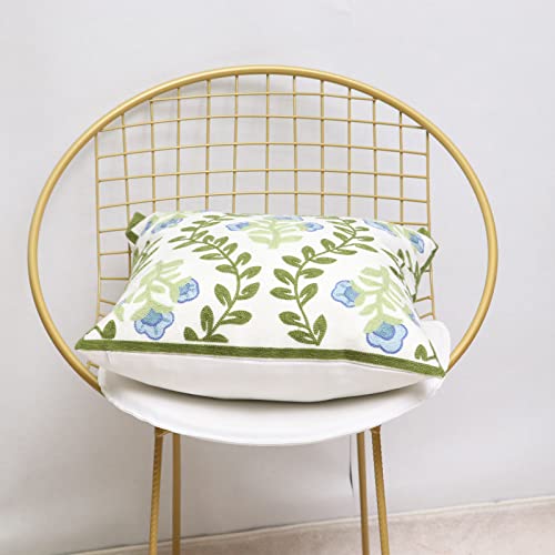 Pilmandu Set of 2 Embroidered Decorative Throw Pillow Covers Couch Square Pillowcases Cushion for Bedroom Sofa Farmhouse Decor 18x18 Inch (Blue Floral) - Image 5