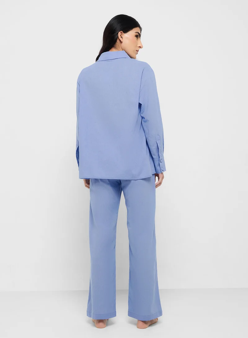 ايلا Button Down Top & Pant Pyjama Set