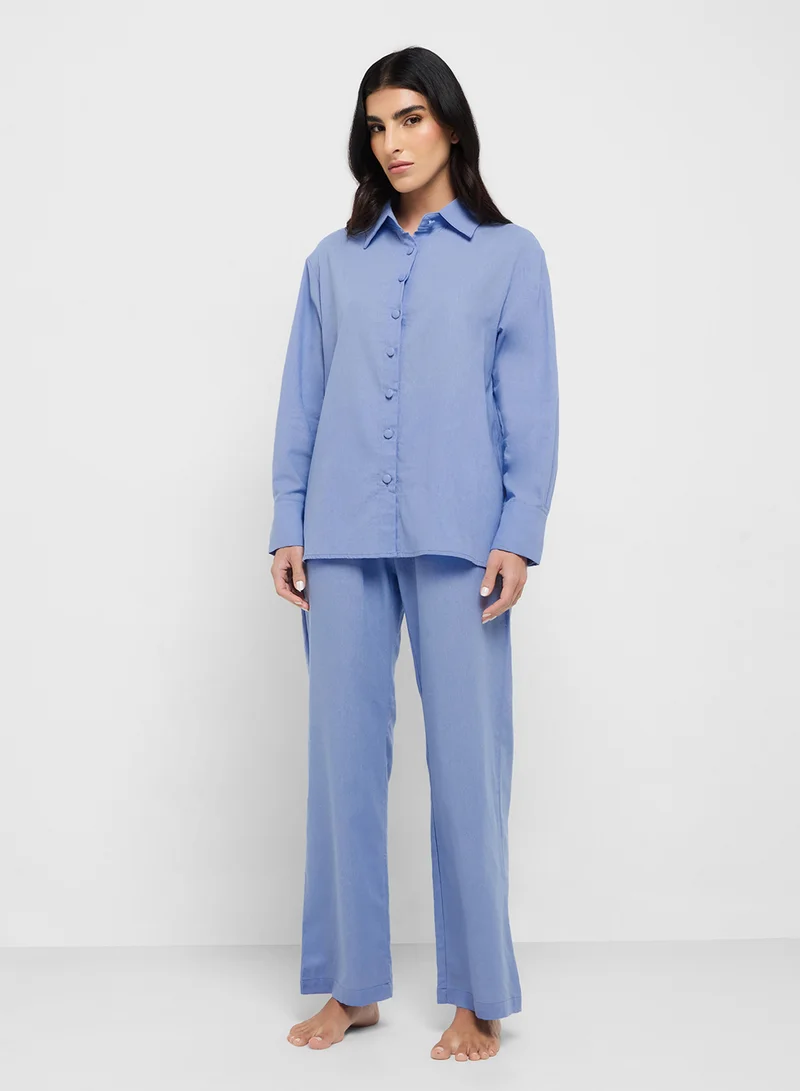 ايلا Button Down Top & Pant Pyjama Set