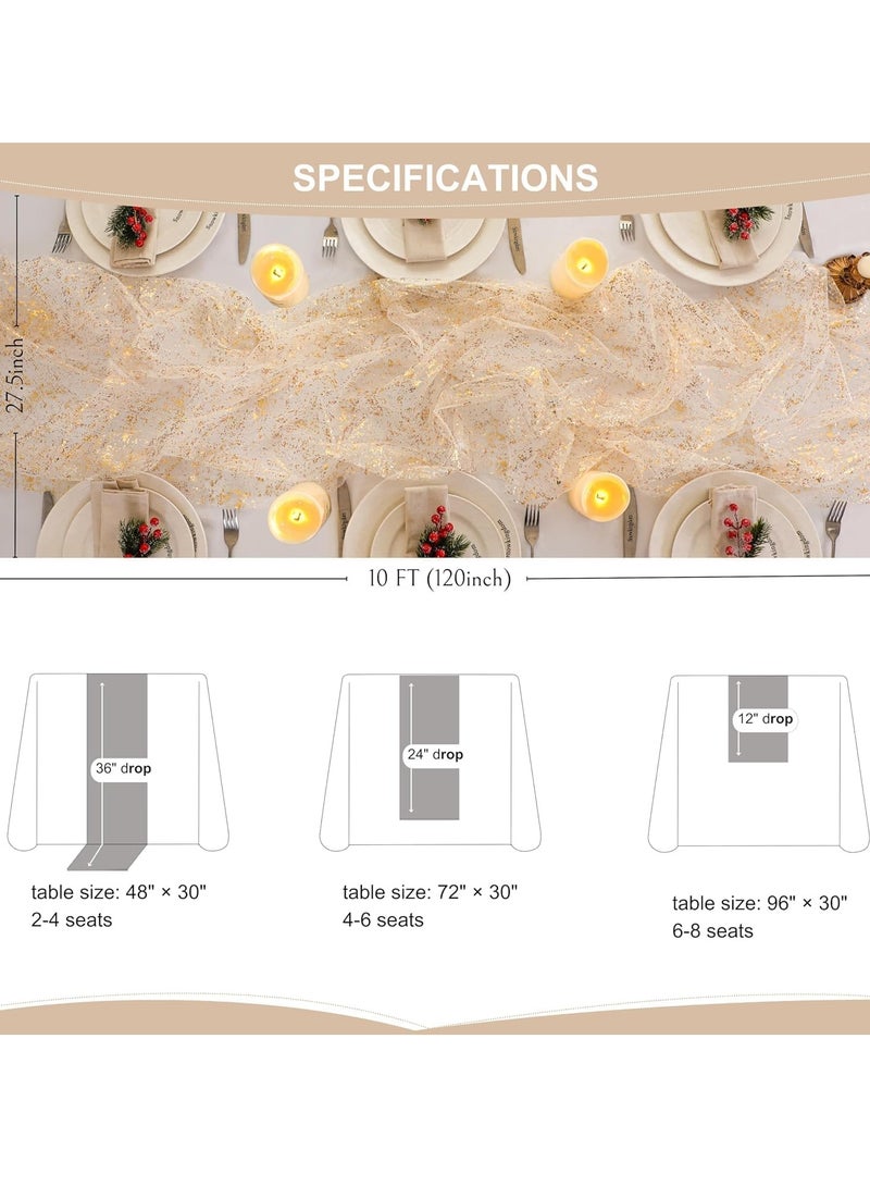 10 Ft Gold Table Runner, Sheer Chiffon Tulle Cheesecloth Golden Sequin Glitter Metallic Foil, Gold Party Table Decorations Centerpiece for Wedding Birthday Christmas Bridal Baby Shower  - Image 5