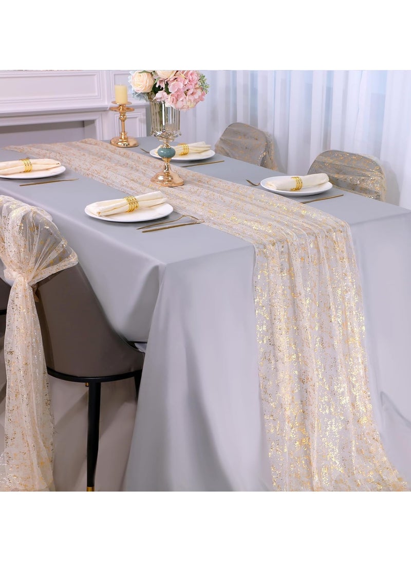 10 Ft Gold Table Runner, Sheer Chiffon Tulle Cheesecloth Golden Sequin Glitter Metallic Foil, Gold Party Table Decorations Centerpiece for Wedding Birthday Christmas Bridal Baby Shower  - Image 2