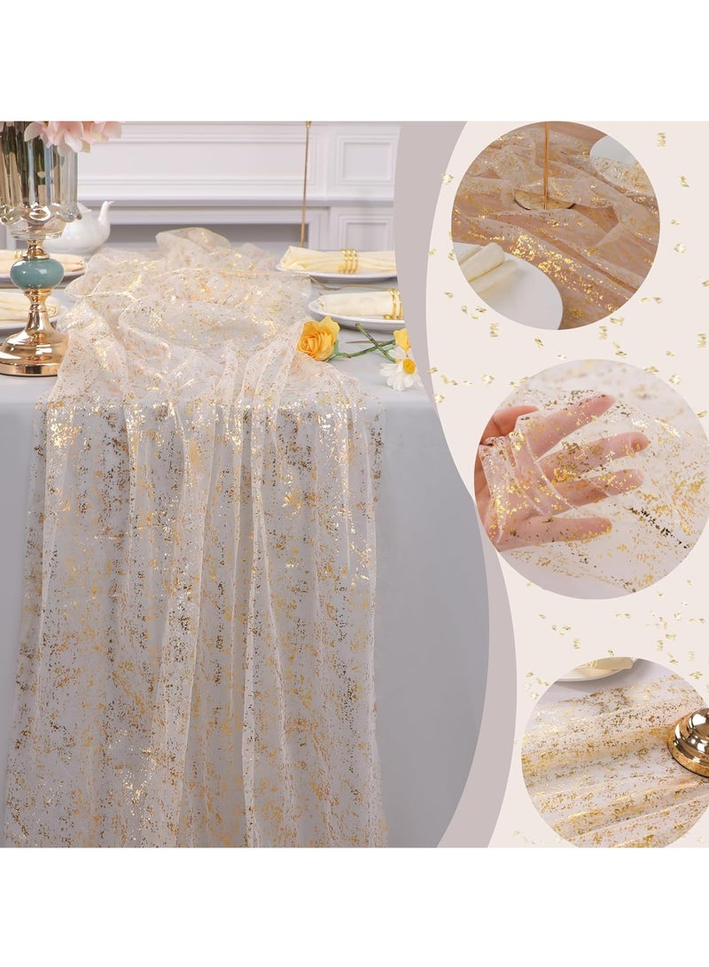 10 Ft Gold Table Runner, Sheer Chiffon Tulle Cheesecloth Golden Sequin Glitter Metallic Foil, Gold Party Table Decorations Centerpiece for Wedding Birthday Christmas Bridal Baby Shower  - Image 3