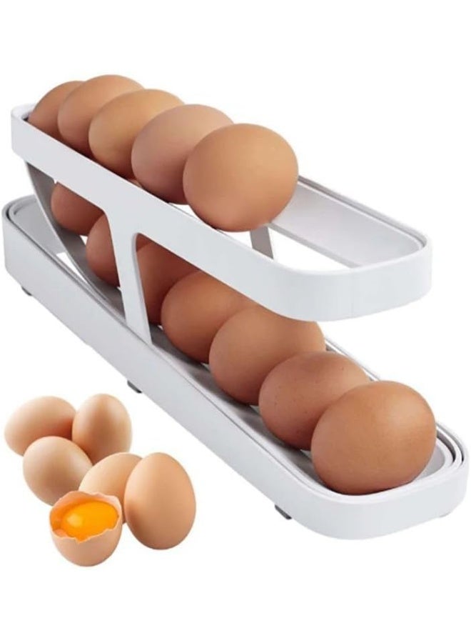 منظم بيض منزلق بـ تصميم دائري ذكي – حامل بيض من طبقتين لتخزين حتى 14 بيضة بآلية انزلاق تلقائي للمطبخ والثلاجة - Image 1