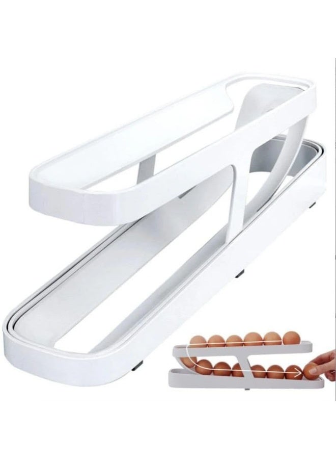 منظم بيض منزلق بـ تصميم دائري ذكي – حامل بيض من طبقتين لتخزين حتى 14 بيضة بآلية انزلاق تلقائي للمطبخ والثلاجة - Image 4