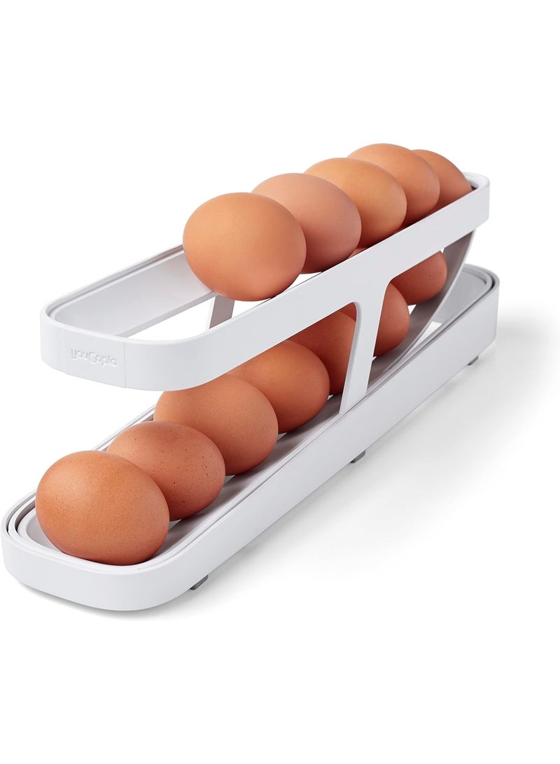 منظم بيض منزلق بـ تصميم دائري ذكي – حامل بيض من طبقتين لتخزين حتى 14 بيضة بآلية انزلاق تلقائي للمطبخ والثلاجة - Image 5