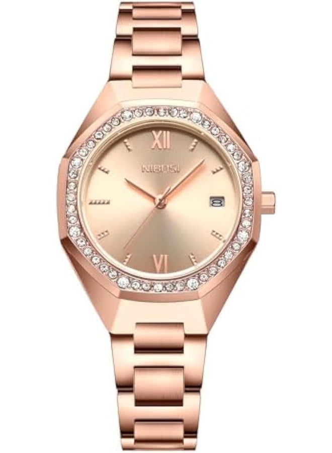 NIBOSI Women's Watch Analog Rose Gold Dial Quartz Watches for Women Fashion Minimalism Waterproof Stainless Steel Casual Wrist Watch for Ladies Birthday Gift - Image 1