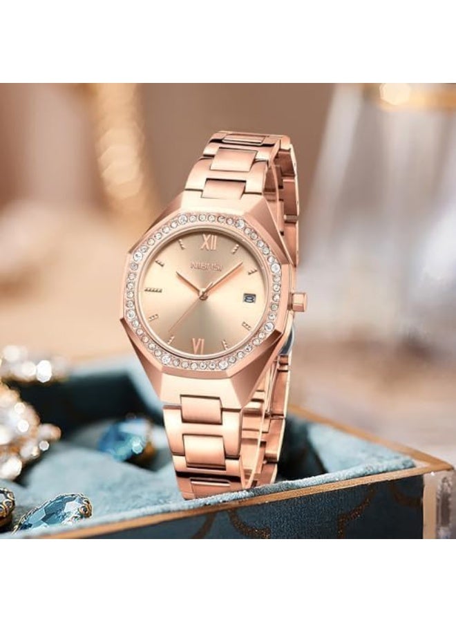NIBOSI Women's Watch Analog Rose Gold Dial Quartz Watches for Women Fashion Minimalism Waterproof Stainless Steel Casual Wrist Watch for Ladies Birthday Gift - Image 4