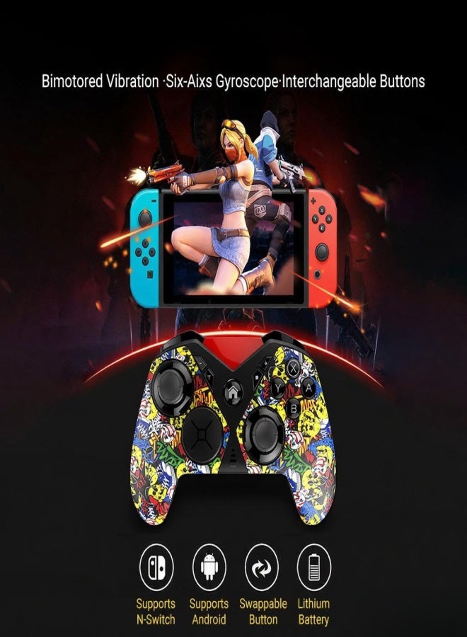 أبيجا وحدة تحكم ألعاب بلوتوث PG-SW001، تدعم تقنية بلوتوث 3.0، بطارية 650 مللي أمبير، أزرار قابلة للتبديل والبرمجة، جيروسكوب سداسي المحاور، وظيفة اهتزاز، وحدة تحكم ألعاب سلكية/لاسلكية مع كابل USB من النوع C، متوافقة مع أجهزة نينتندو سويتش/أجهزة أندرويد/أجهزة الكمبيوتر التي تعمل بنظام ويندوز - Image 4
