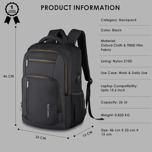 Red Lemon Swiss Cut Laptop Backpack | 15.6" Laptop Bag for Men & Women | 26L Travel & Office Backpack | Water-Resistant Oxford Fabric | Anti-Theft Pocket | Premium Zipper | Daily Use - Image 3