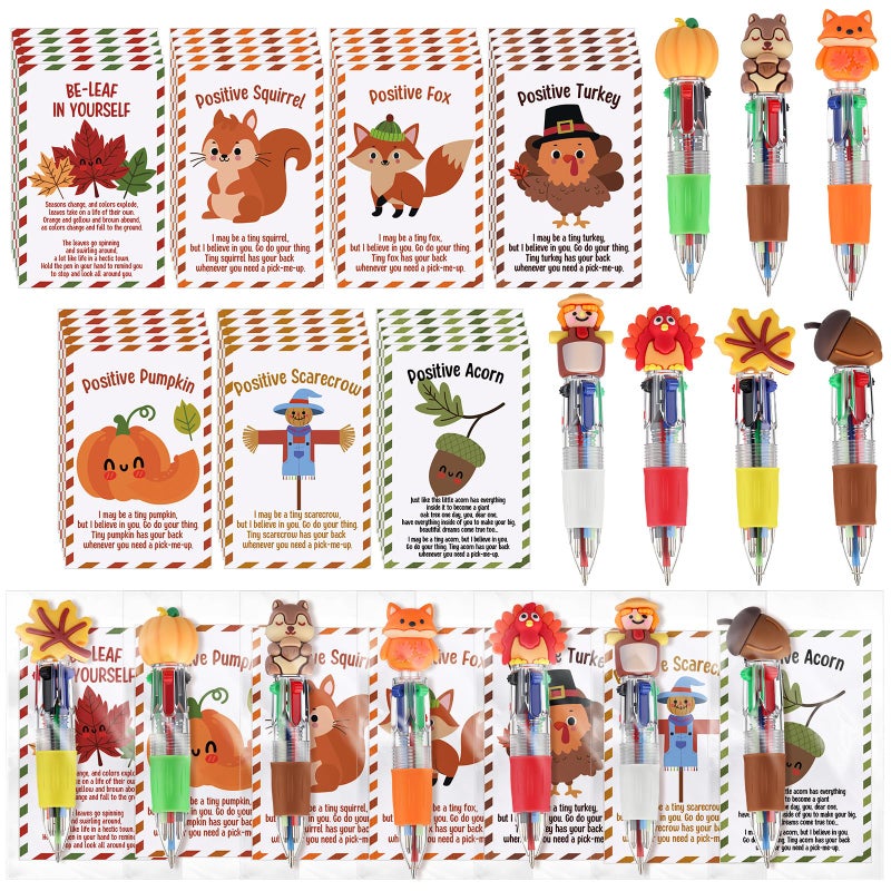 Feifeiya 28 Sets Thanksgiving Animal Pens Thanksgiving Gifts Bulk 4in1 Multicolor Ballpoint Pen with Positive Card Fall Party Favors for Students Classroom Rewards Employee Office Supplies - Image 2
