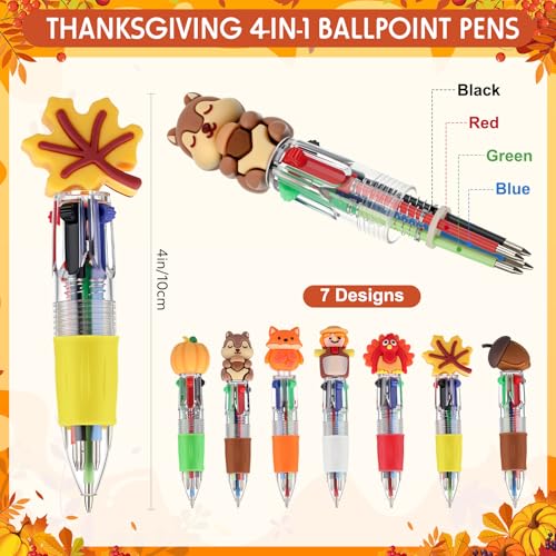 Feifeiya 28 Sets Thanksgiving Animal Pens Thanksgiving Gifts Bulk 4in1 Multicolor Ballpoint Pen with Positive Card Fall Party Favors for Students Classroom Rewards Employee Office Supplies - Image 3