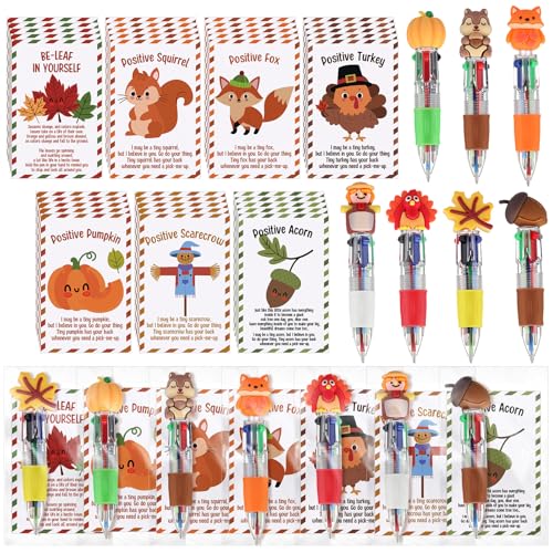Feifeiya 28 Sets Thanksgiving Animal Pens Thanksgiving Gifts Bulk 4in1 Multicolor Ballpoint Pen with Positive Card Fall Party Favors for Students Classroom Rewards Employee Office Supplies - Image 1
