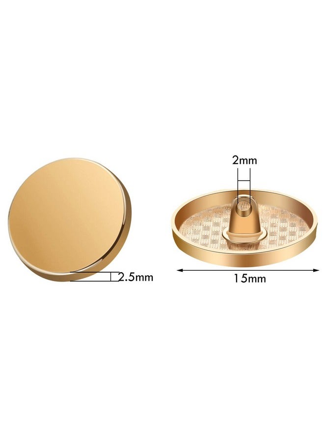 Chuangdi - 30 Pieces Metal Flat Button Alloy Shank Button Round Shaped Sewing Button Metal Button For Women Suit Woolen Coat Shirt Trousers Sewing Crafts (Gold 15 Mm) - Image 1