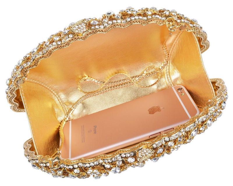 Mossmon Crystal Clutch Women Luxury Rhinestone Evening Bag (Gold) - Image 4