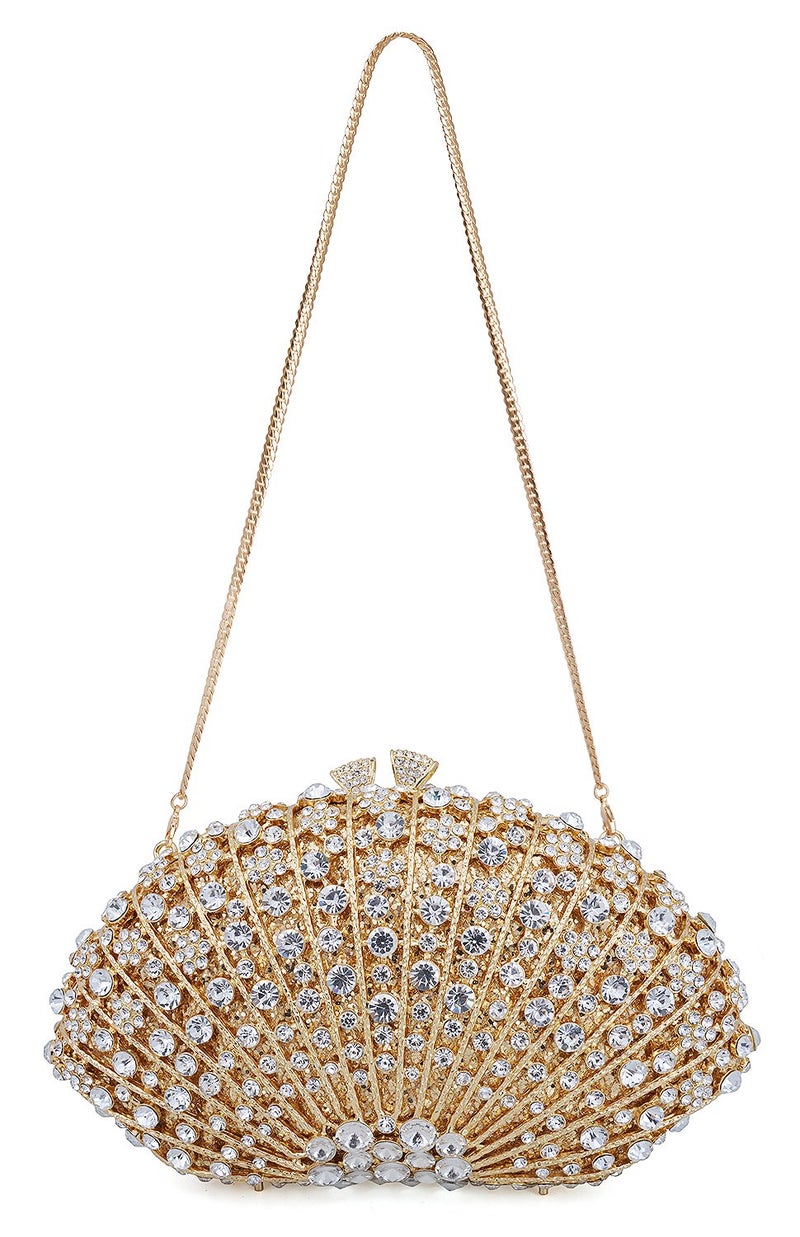 Mossmon Crystal Clutch Women Luxury Rhinestone Evening Bag (Gold) - Image 3