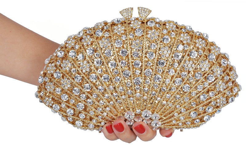 Mossmon Crystal Clutch Women Luxury Rhinestone Evening Bag (Gold) - Image 5