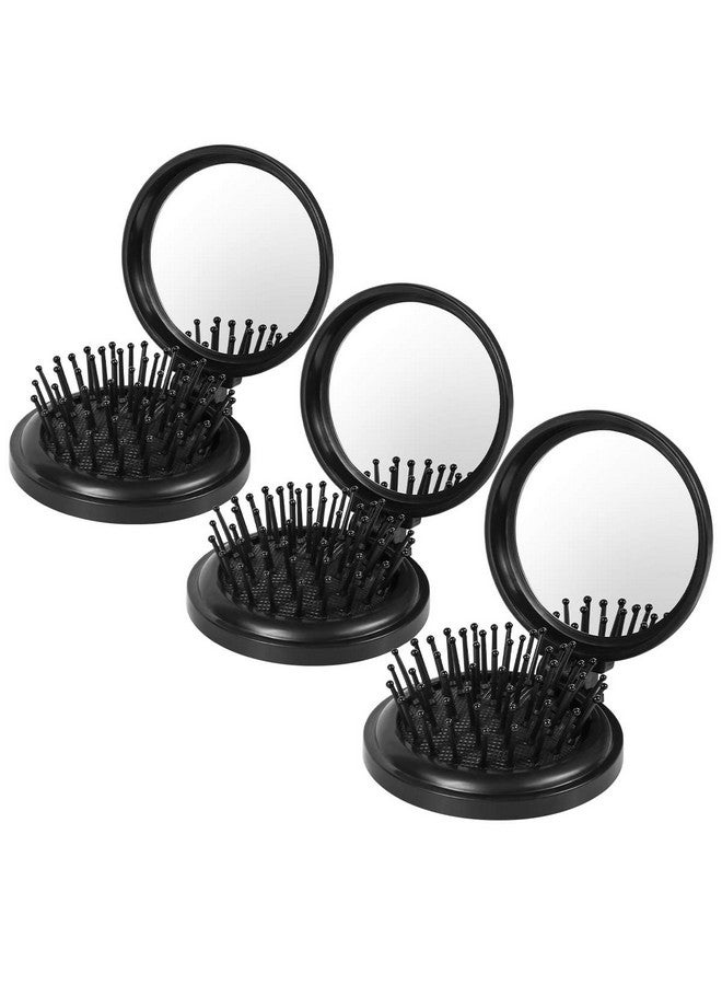 Aooba 3Pcs Folding Travel Hair Brush With Mirror, Mini Comb/Wet Brushes, Compact Purse Pocket Hair Massage Combor For Women And Girls - Image 1