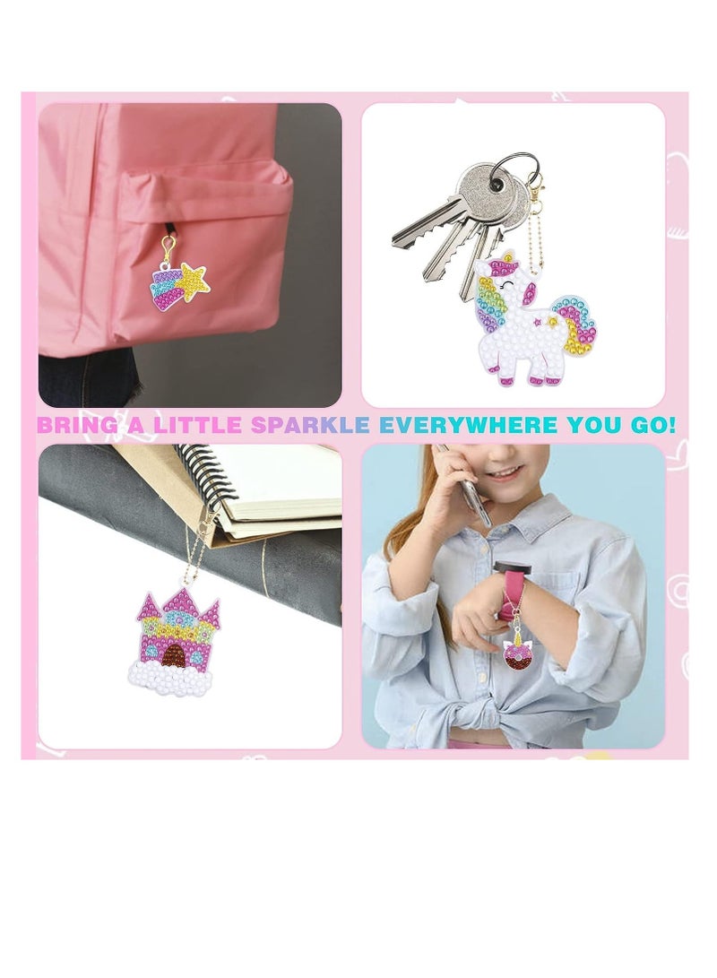 FengSVMA 15Pcs Diamond Painting Art Kits for Kids 5D Diamond Arts and Crafts for Girls Ages 3+ Diamond Painting Keychains Ring for Unicorn Gift Box Gem Art Supplies Gem Star Cake Rainbow Keychains - Image 3
