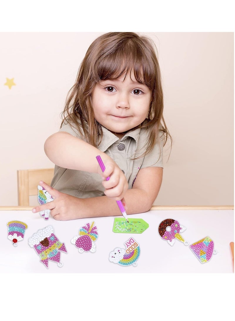 FengSVMA 15Pcs Diamond Painting Art Kits for Kids 5D Diamond Arts and Crafts for Girls Ages 3+ Diamond Painting Keychains Ring for Unicorn Gift Box Gem Art Supplies Gem Star Cake Rainbow Keychains - Image 4