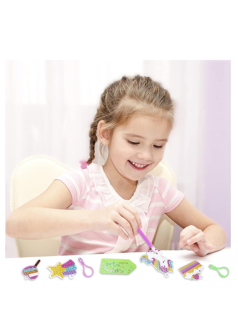 FengSVMA 15Pcs Diamond Painting Art Kits for Kids 5D Diamond Arts and Crafts for Girls Ages 3+ Diamond Painting Keychains Ring for Unicorn Gift Box Gem Art Supplies Gem Star Cake Rainbow Keychains - Image 5